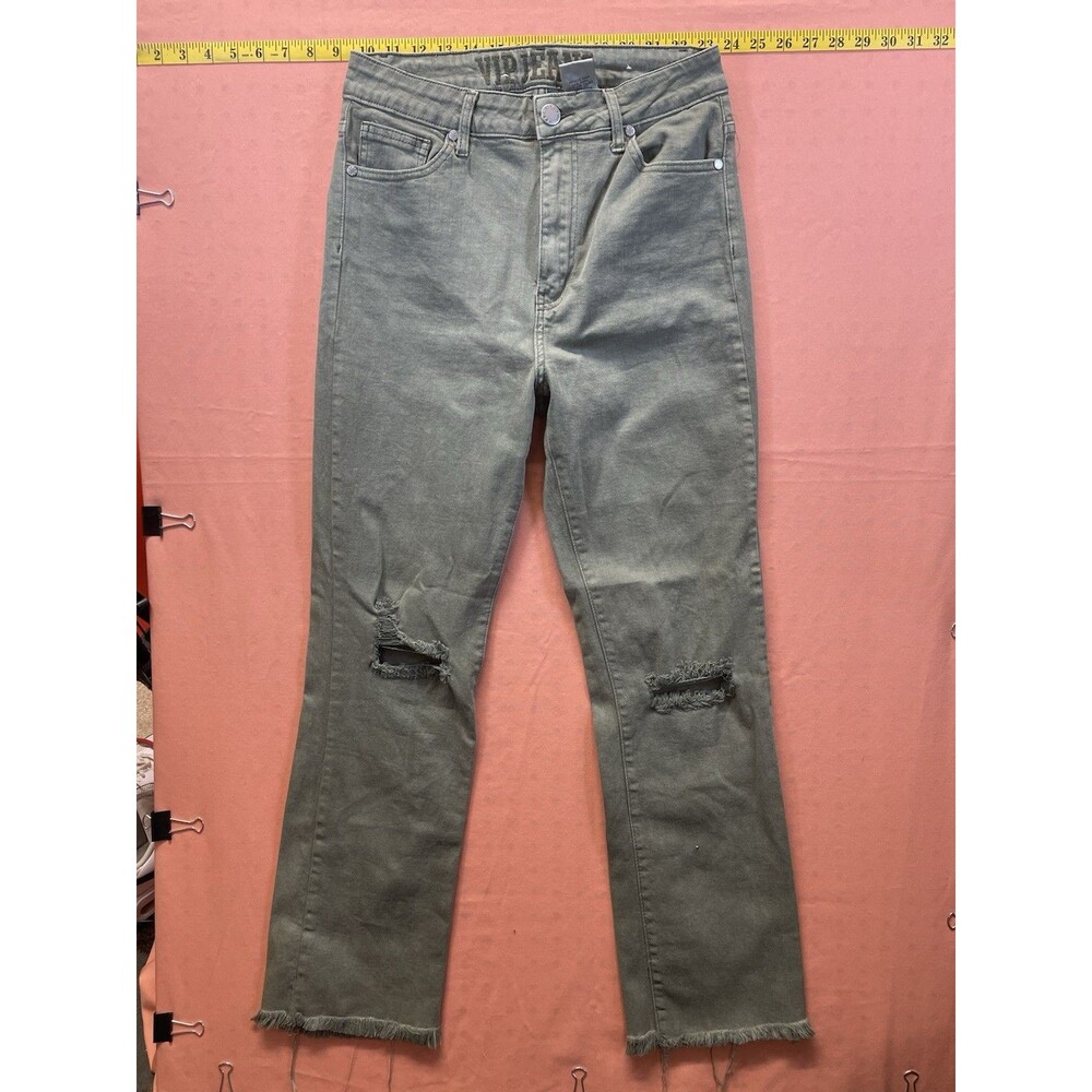 vip jeans womens size 9/29 stretch distressed high rise denim green